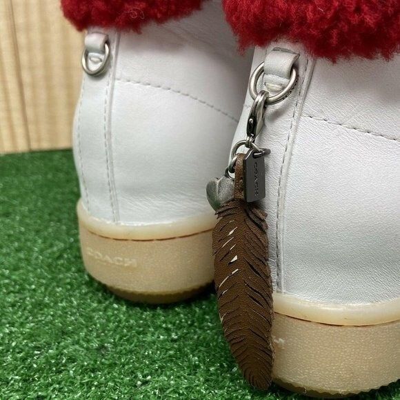 NEW Coach G1493 White Red Leather Shearling Boots Women's SZ 6 B G - Picture 11 of 12